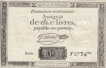 France, Assginat, 10 Livres, 1792, UNC (-), pA66 
serial number: 12734
Estimate: $ 50-100