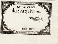 France, Assginat, 5 Livres, 1793, UNC, pA76 
serial number: 17206, for collector Issue
Estimate: $ 25-50