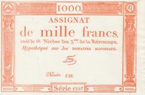 France, Assginat, 1000 Francs, 1795, UNC, pA80 
serial number: 128, for collector Issue
Estimate: $ 50-100