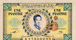 France Indo China, 1 Piastre, 1953, XF, p104
serial number: A.17800099, Signature 16, Portrait of Bao Dai
Estimate: $ 10-20