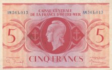 French Equatorial Africa, 5 Francs, 1941, UNC, p10
serial number: AM 361013
Estimate: $ 140-300
