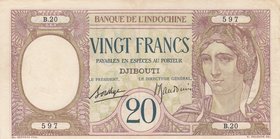 French Somaliland, Djibouti, 20 Francs, 1928, XF, p7b
serial number: B.20 597
Estimate: $ 75-150