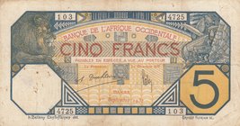 French West Africa, 5 Francs, 1932, FINE, p5Bf
serial number: 103 4725, Figure of Lion at Upper Left
Estimate: $ 40-60