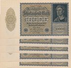 Germany, 10000 Mark, 1922, UNC, p71, (Total 5 Consecutive Banknotes)
serial numbers: 11N.044666, 11N.044667, 11N.044668, 11N.044669 and 11N.044670, P...
