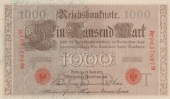 Germany, 1000 Mark, 1910, UNC, p45b
serial number: Nr9637897M, Serial Number with 7 Digit
Estimate: $ 10-20