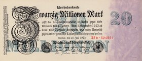 Germany, 20 Millionen (20.000.000) Mark, 1923, UNC, p97, HALF BUNDLE
Consecutive serial number total 50 banknotes, serial numbers: 25D 324551 -600
E...