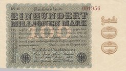 Germany, 100 Millionen Mark, 1923, XF (+), p107d
serial number: DV21 001956
Estimate: $ 5-10