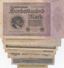 Germany, 1 Mark (1920), 5 Mark (1917), 20 Mark (1914), 50 Mark (1914), 50 Mark (1919), 100 Mark (1920), 500 Mark (1923), 1000 Mark (1922) and 100.000 ...
