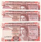 Gibraltar, 1 Pound, 1988, UNC, p20e, (Total 3 Banknotes)
serial numbers: L609173, L633785 and L639874, Portrait of Queen Elizabeth II
Estimate: $ 40...