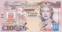 Gibraltar, 20 Pounds, 2004, UNC, p31a
serial number: CCC001720, Portrait of Mature Queen Elizabeth II
Estimate: $ 150-200
