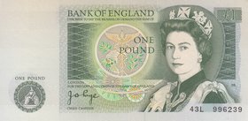 Great Britain, 1 Pound, 1978, UNC, p377a
serial number: 43L 996239, Signature J.B. Page, Portrait of Queen Elizabeth II
Estimate: $ 10-20