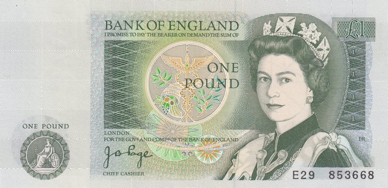 Great Britain, 1 Pound, 1978, UNC, p377a
serial number: E29 853668, Queen Eliza...