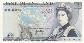 Great Britain, 5 Pound, 1973, UNC (-), p378b
serial number: BR26 366236, Queen Elizabeth II portrait, sign: Page
Estimate: $ 20-40
