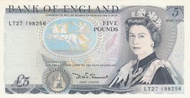 Great Britain, 5 Pounds, 1980, UNC, p378c
serial number: LT27 198256, Signature D.H.F. Somerset, Portrait of Queen Elizabeth II
Estimate: $ 30-50