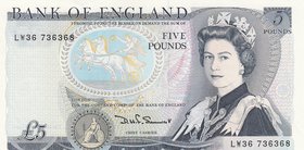 Great Britain, 5 Pounds,1980, UN, p378c
Queen Elizabeth II Portraits at right, Serial No: LW36 736368
Estimate: $ 50-100
