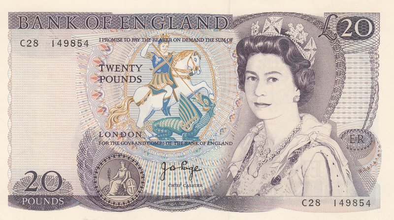 Great Britain, 20 Pounds, 1970-1980, UNC, p380b
serial number: C28 149854, Sign...