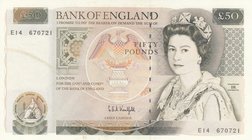 Great Britain, 50 Pounds, 1991-93, UNC, p381c
serial number: E14 670721, Signature G.E.A. Kentfield, Portrait of Queen Elizabeth II
Estimate: $ 250-...