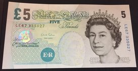 Great Britain, 5 Pounds, 2012, UNC, p391d
serial number: LE67 335027, Queen Elizbeth II portrait, sign: Chris Salmon
Estimate: $ 15-30