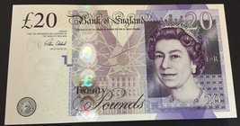 Great Britain, 20 Pounds, 2007-2012, UNC, p392
serial number: JJ07 552745, Portrait of Queen Elizabeth II
Estimate: $ 40-60