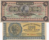 Greece, 500 Drachmai and 1000 Drachmai, 1932/ 1941, VF, p102a/ p117a, (Total 2 Banknotes)
serial numbers: BZ007 826782, KM 729452
Estimate: $ 5-15