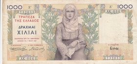 Greece, 1000 Drachmai, 1935, VF, p106a
serial number: AK006 732033, Figure of Girl in National Clothes
Estimate: $ 10-20