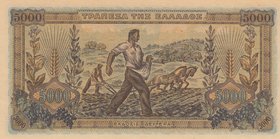 Greece, 5000 Drachmai, 1942, UNC, p119a
serial number: AA 879954,Statue of Nike of Samothrace
Estimate: $ 5-15
