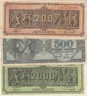 Greece, 200 Drachmai, 500 Drachmai and 2000 Drachmai, 1944, VF, p131/ p132/ p133, (Total 3 Banknotes)
serial numbers: AB 724890, EP 274306 and KE 285...
