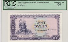 Guinea, 100 Sylis, 1971, UNC,p19
PCGS 64, serial number: AF 838881, Ahmet Sekou Toure portrait
Estimate: $ 30-60