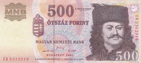 Hungary, 500 Forint, 2001, UNC, p188a
seri numarası: EB 5312519, II. Ferenc Rákóczi portrait at right
Estimate: $ 5-10