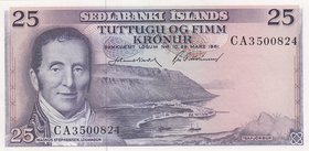 Iceland, 25 Kronur, 1961, UNC, p43
serial number: CA3500824, Signature 34, Portrait of Magnus Stephensen
Estimate: $ 10-20