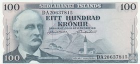 Iceland, 100 Kronurs, 1961, UNC, p44a
serial number: DA20637815, Portrait of Tryggvi Gunnarsson
Estimate: $ 20-40