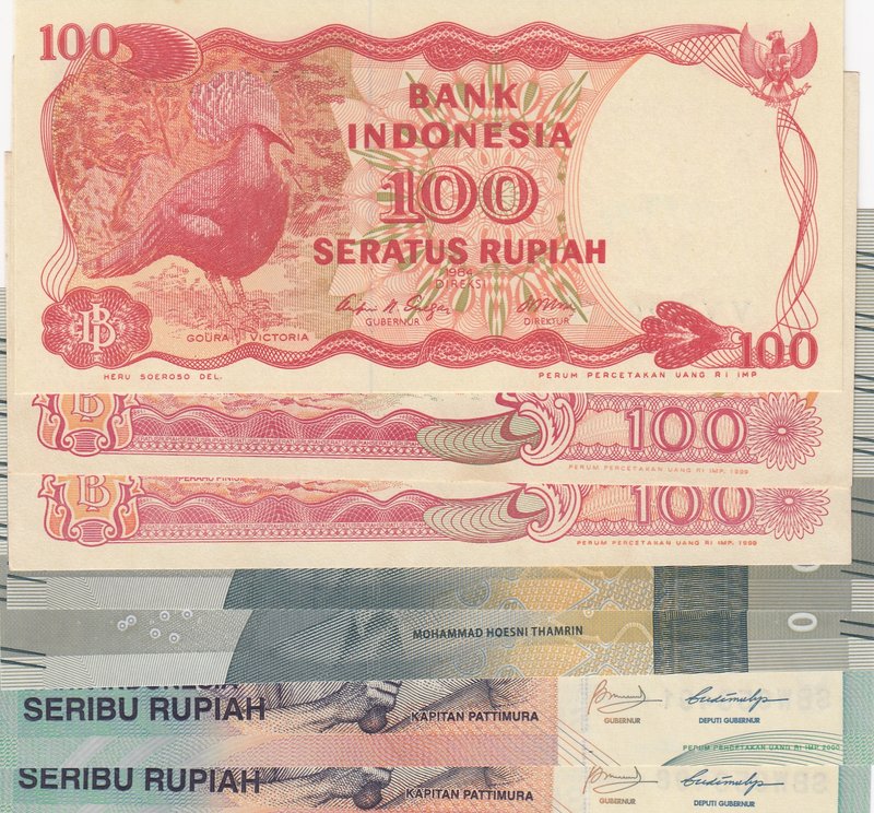 Indonesia, 7 Pieces UNC Banknotes
100 Rupiah, 1984 (x3)/ 1000 Rupiah, 2009 (x2)...