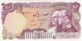 Iran, 100 Rials, 1976, UNC, p108
serial number: 21/988510, Portrait of Shah Pahlavi and Shah Reza
Estimate: $ 20-40