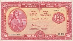 Ireland Republic, 20 Pounds, 1972, VF, p67b
serial number: 32X 041911, Signature T.K. Whitaker and C.H. Murray, Portrait of Lady Hazel Lavery with in...