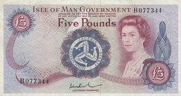Isle of Man, 5 Pounds, 1972, XF, p30b
serial number: B 077344, Queen Elizabeth II portrait
Estimate: $ 50-100