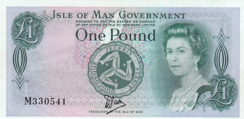 Isle of Man, 1 Pound, 1983, UNC, p40a
serial number: M 330541, Signature 5, Por...