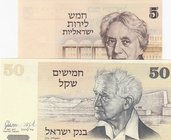 Israel, 5 Lirot and 50 Sheqalim, 1973/1798, UNC, p38/p46, (Total 2 banknotes)
serial numbers: 8701559433 and 5425066944
Estimate: $ 5-10