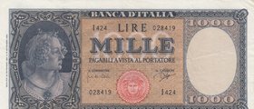 Italia, 1000 Lire, 1947, XF, p83
serial number: 028419 I424, Signature Einaudi and Urbini
Estimate: $ 40-60