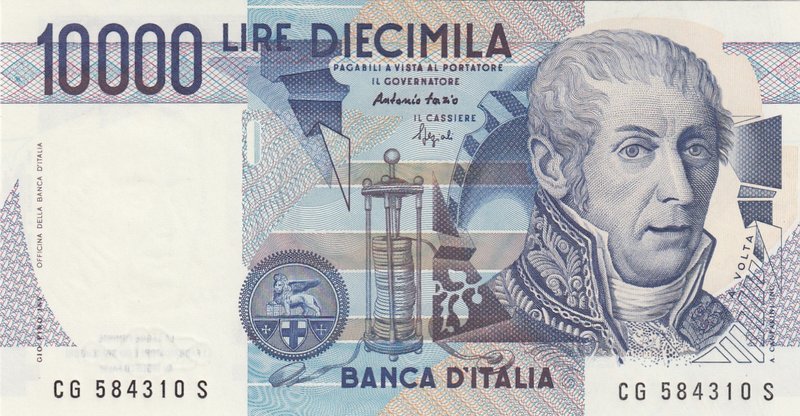 Italia, 10000 Lire, 1984, UNC, p112c
serial number: CG 584310 S, Signature Fazi...