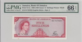 Jamaica, 5 Shillings, 1964, UNC, p51Ac
PMG 66, Queen Elizabeth II, serial number: EC 767024
Estimate: $ 100-200