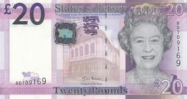 Jersey, 20 Pounds, 2010, UNC, p35a
serial number: BD709169, Portrait of Queen Elizabeth II and Parliament Building
Estimate: $ 60-80