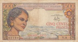 Madagascar, 500 Francs (100 Ariary), 1966, POOR, p58a
serial number: V.9 80180, Portrait of Women
Estimate: $ 20-40