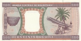 Mauritania, 200 Ouguiya, 1996, UNC, p4h
serial number: O 010 46651, Figure of Cano and Palm Tree
Estimate: $ 5-15