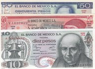 Mexico, 10 Pesos, 20 Pesos and 50 Pesos, 1977/1981, UNC, p63i/p64d/p73, (Total 3 banknotes)
Estimate: $ 10-20