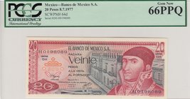 Mexıco, 20 Pesos, 1977, UNC, p64d
PCGS 66 PPQ, serial number: DH-H198089
Estimate: $ 25-50