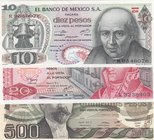 Mexico, 3 Pieces UNC Banknotes
10 Pesos, 1975/ 20 Pesos, 1977/ 500 Pesos, 1984
Estimate: $ 10-20