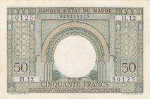 Morocco, 50 Francs, 1949, UNC, p44
serial number: H.12 50125
Estimate: $ 50-100