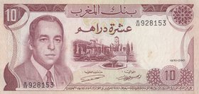 Morocco, 10 Dirhams, 1970, XF, p57a
serial number: B/48 928153, King Hassan II portrait at left
Estimate: $ 10-15