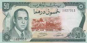 Morocco, 50 Dirhams, 1970, UNC, p58a
serial number: C/23 627313, King Hassan II portrait at left
Estimate: $ 25-50