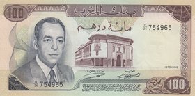 Morocco, 100 Dirhams, 1970, UNC, p59a
serial number: D/26 754965, King Hassan II portrait at left
Estimate: $ 30-60